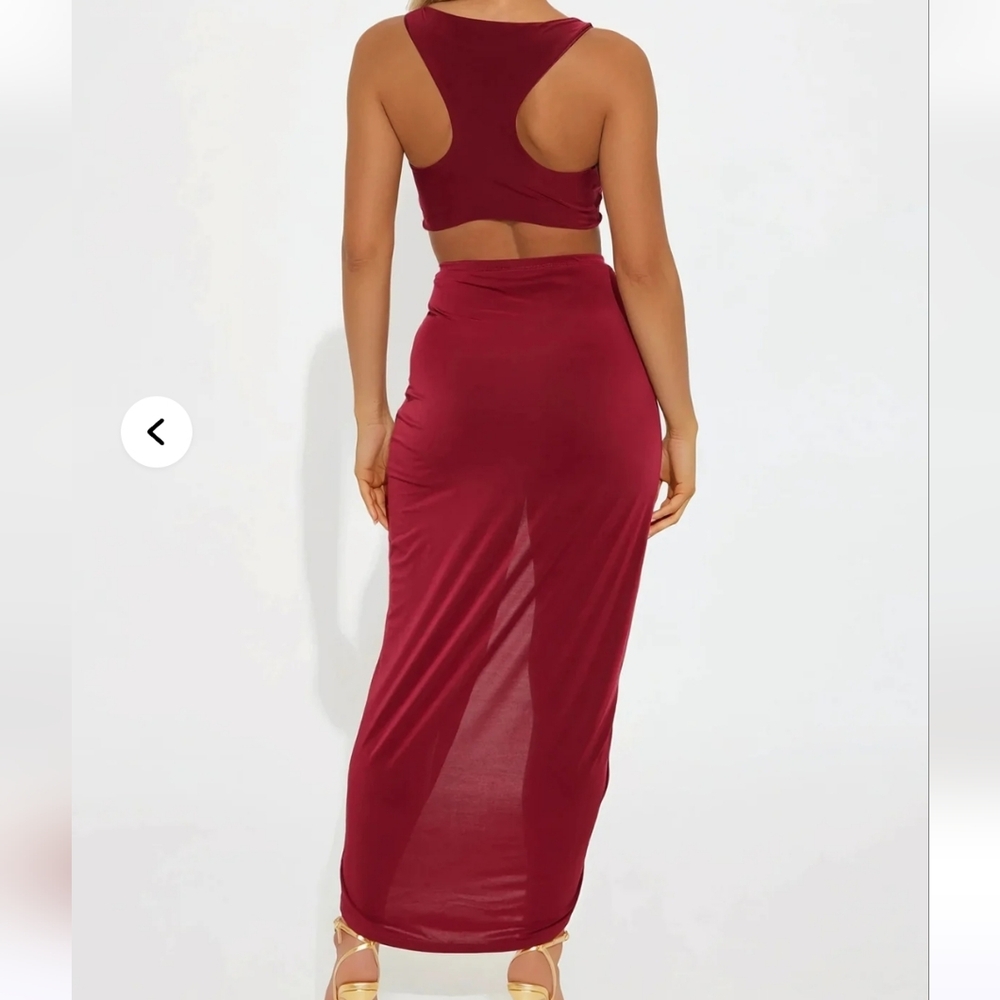 Fashion Nova Deep Red Skirt Set - Picture 2 of 7